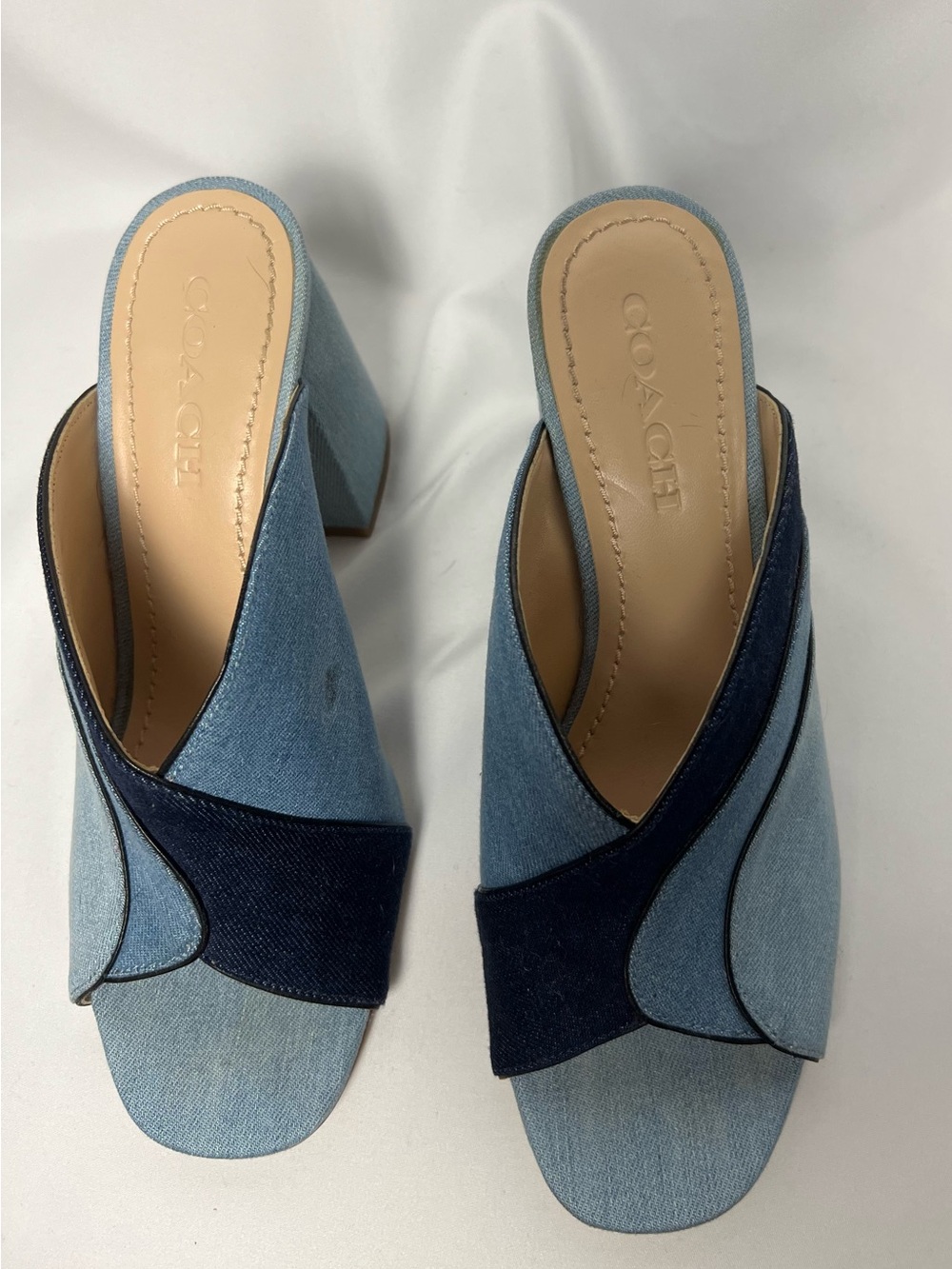 Coach Denim Layered Blue Block Heel Mules 9 US - Picture 7 of 10